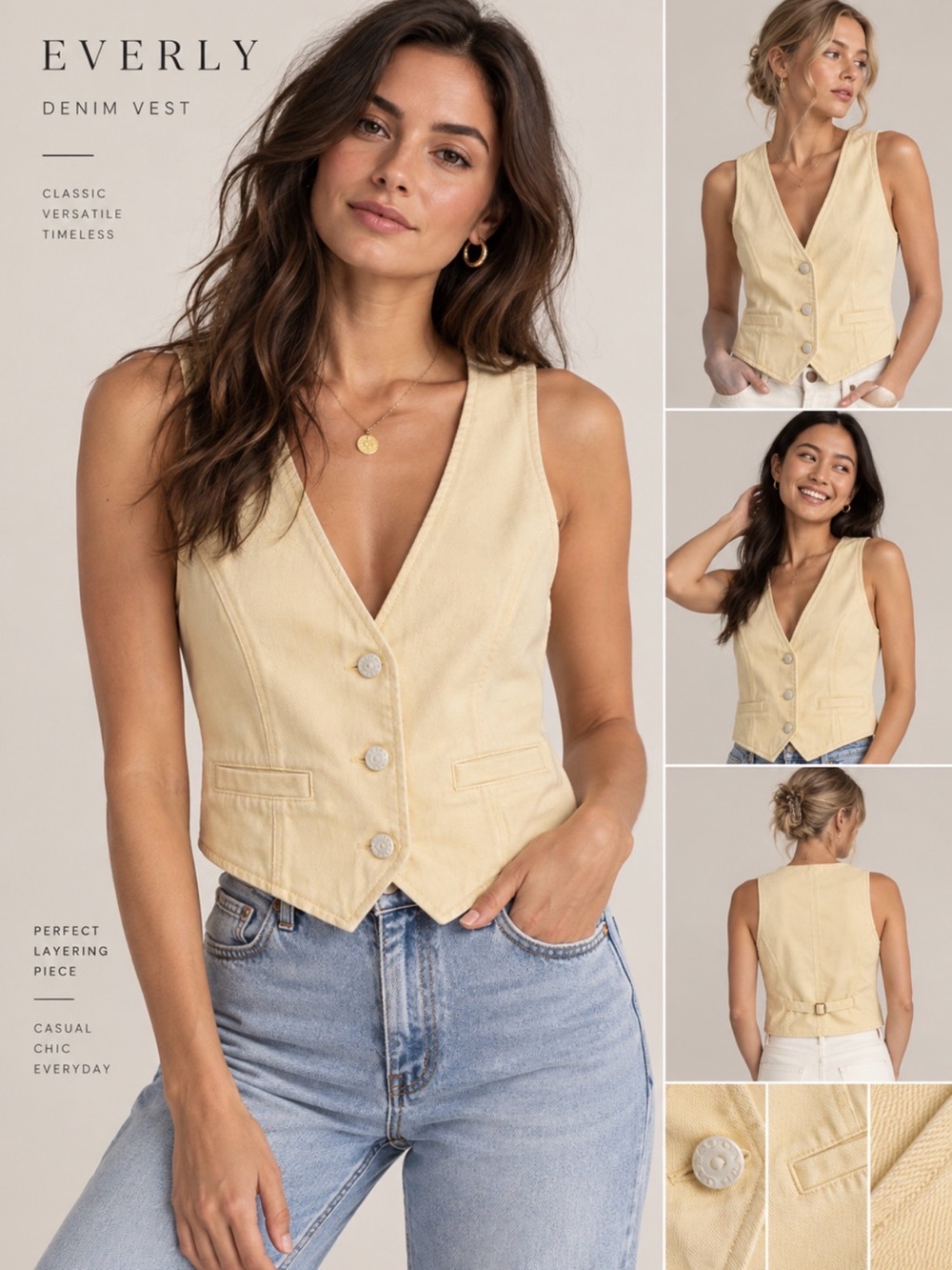 Sincerely Jules Cream Button-Front Crop Vest